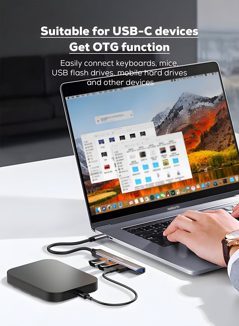 LDNIO DS-34U USB-C Hub 4 in 1 Adapter | USB Type-C to 4 USB Ports | USB 3.0 5Gbps Data Transfer | OTG USB Hub for Laptop, MacBook, Android - Image 3